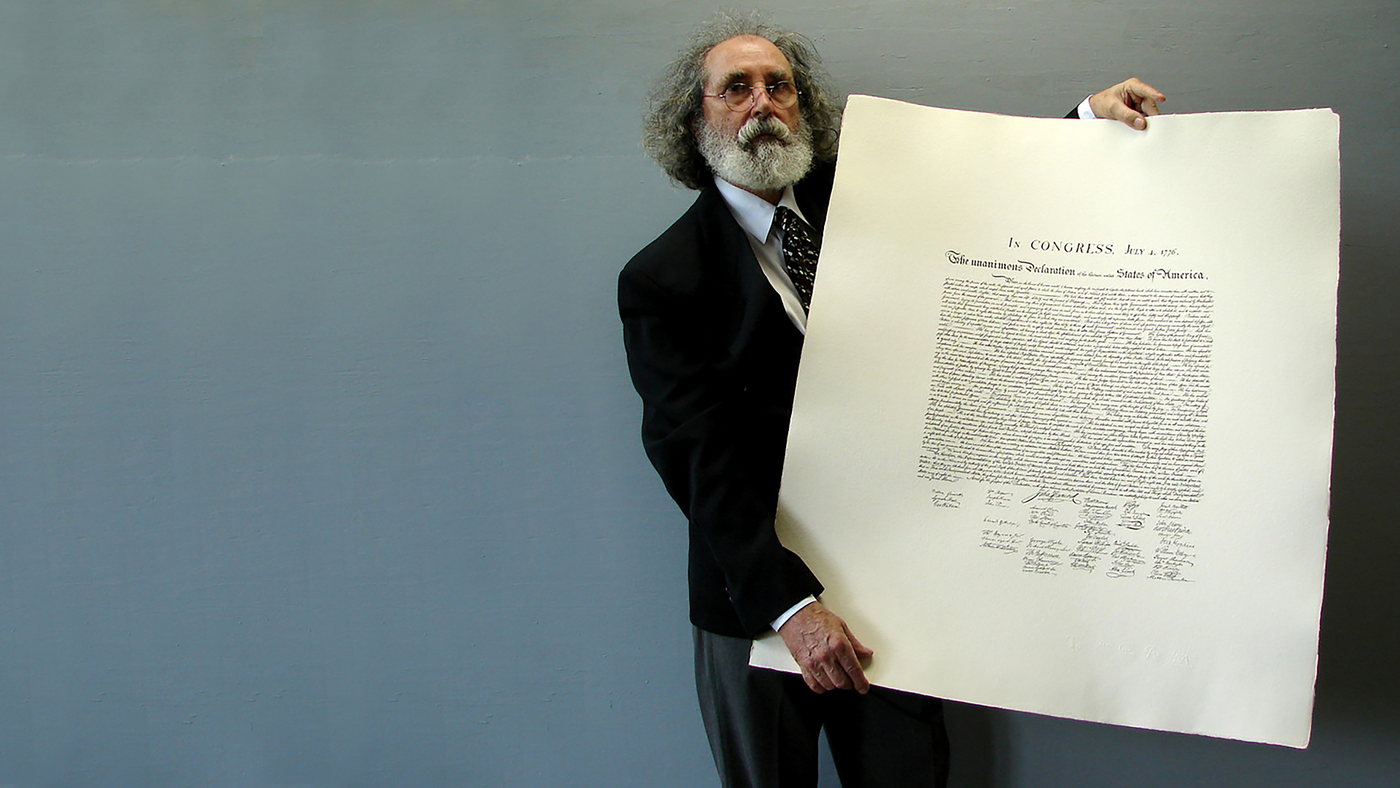 artist jose maria cundin with his facsimile of the unanimous declaration of independence hand engraved Our Founding Document