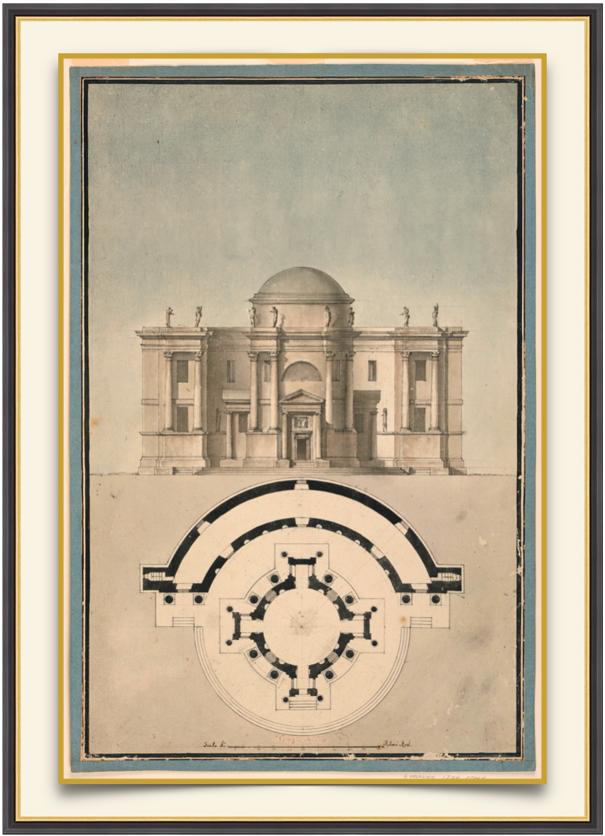 Elevation with Plan No. 2 - Antique Architectural Print