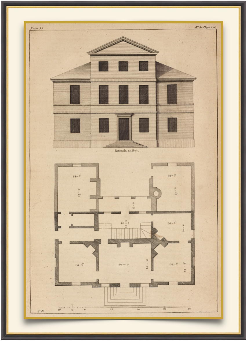 Elevation with Plan No. 3 - Antique Architectural Print