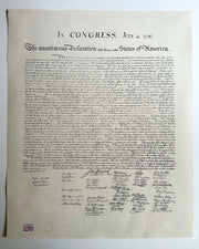 Official America250 licensed product, A giclée facsimile print with deckled edge, on archival museum quality paper, of the William J. Stone hand engraved Declaration of Independence.
