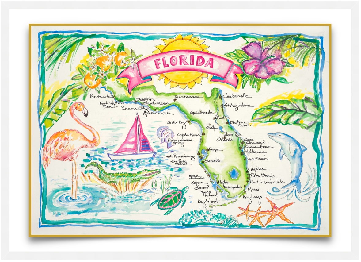 Florida Watercolor Map - Landscape Print