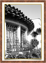 A fine art print from an antique photograph.  An image of artisan ironwork on windows of a home on Palm Beach Island.  Available print only or framed.