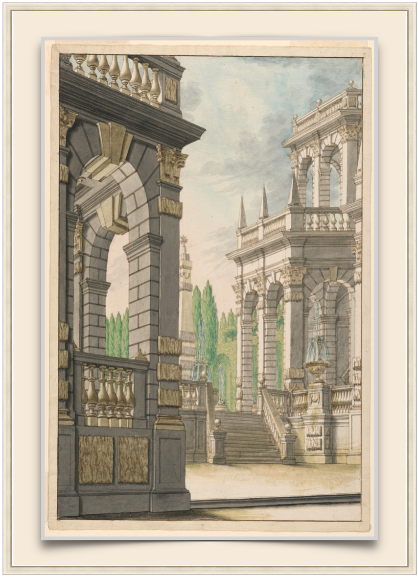 Arch with Cypress - Antique Architectural Print