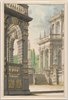 A fine art print from an antique architectural image of archways with cypress trees in the background. Available print only or framed.