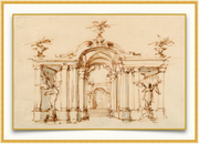 A fine art print from an antique architectural image of a sketch of an elevation. Available print only or framed.