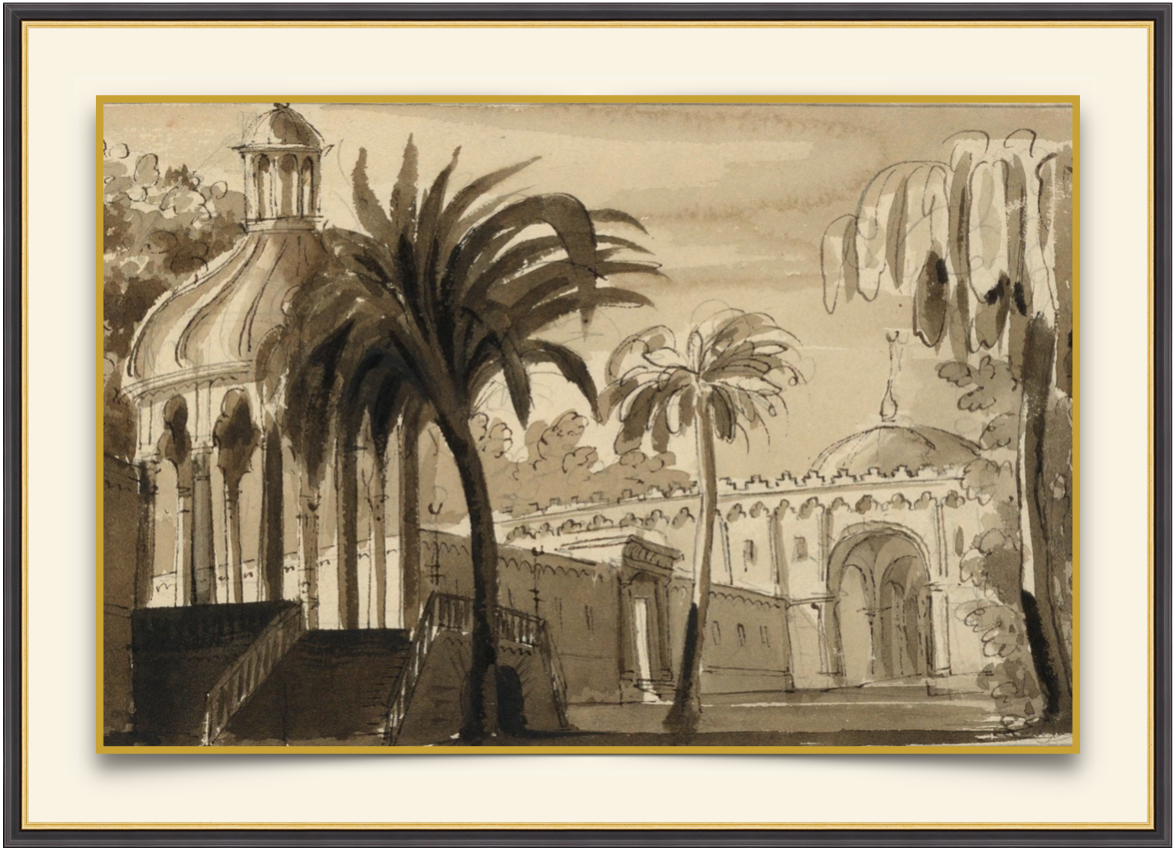 Pavilion with Palms - Antique Architectural Print