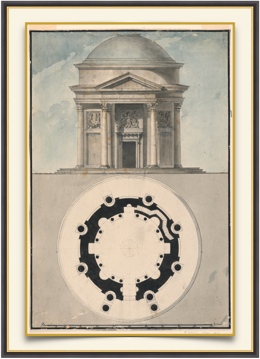 Elevation with Plan No. 1 - Antique Architectural Print