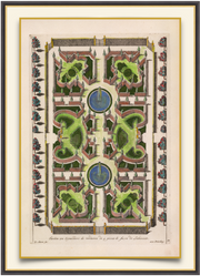 A fine art print from an antique garden plan hand-colored engraving.  Available print only or framed.