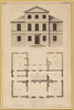 A fine art print from an antique architectural image of a building elevation with floor plan. Available print only or framed.