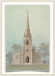 A fine art print from an antique architectural image of a church steeple. <meta charset="utf-8">Available print only or framed.
