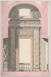 A fine art print from an antique architectural image of an elevation drawing of a doorway detail. <meta charset="utf-8">Available print only or framed.