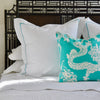 throw pillow on bed with luxury bed linen set and heaboard