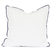 white throw pillow with navy trim