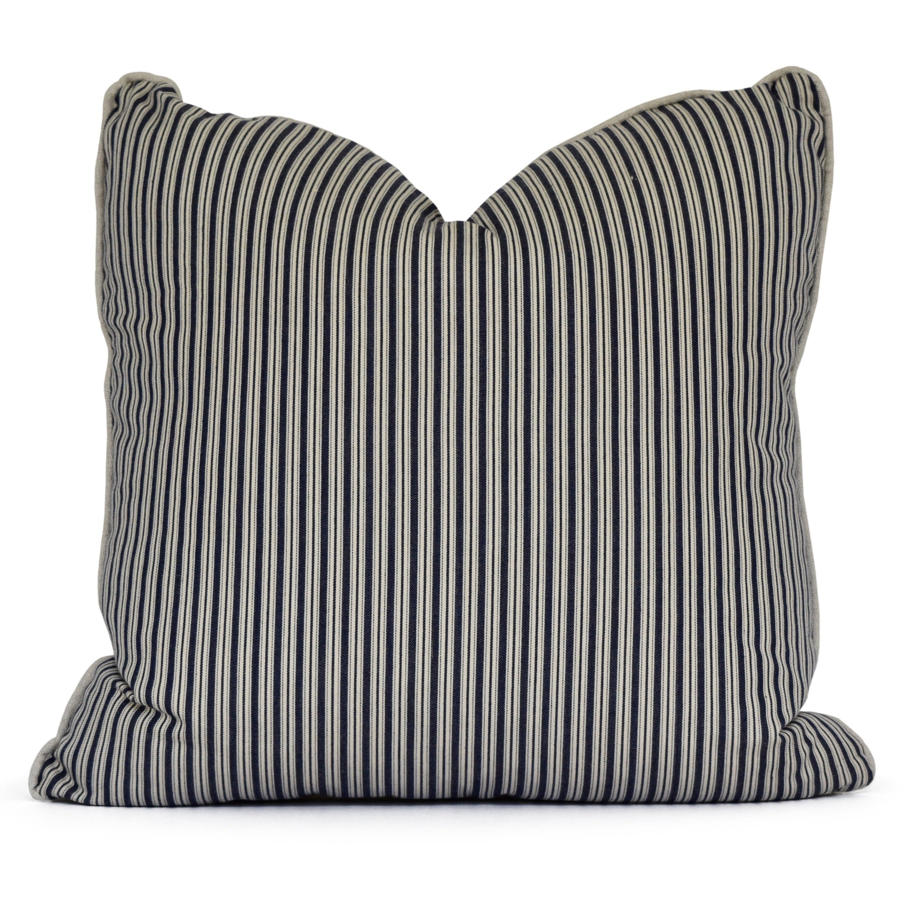 Pillow:  No. 2 Navy & Taupe Ticking Stripe