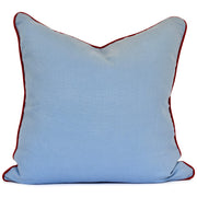 throw pillow blue linen with red trim