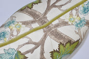 Detail of Custom Down Feather Pillow Floral Print Aqua Olive Velvet Trim